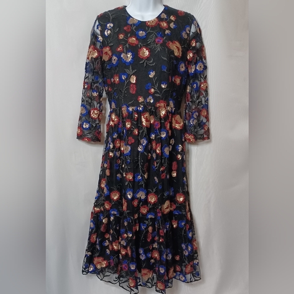 Touch Dresses & Skirts - TOUCH Women's Floral Embroidered Sequins Mesh Midi Dress. Size 40 (10/12)